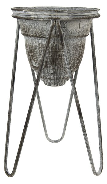 Šedý antik kovový stojan na kvety - Ø 23*40 cm - Clayre & Eef