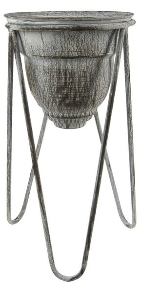 Šedý antik kovový stojan na kvety - Ø 23*40 cm - Clayre & Eef