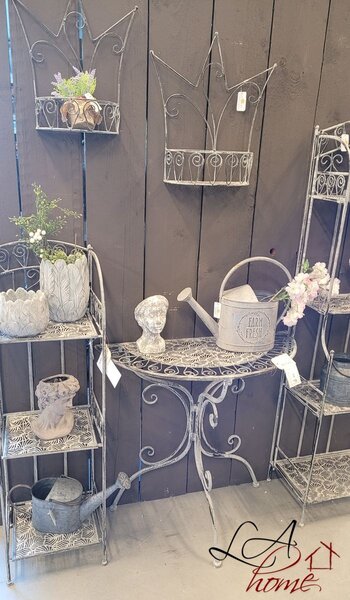 2ks sivá nástenná polička na kvety - 43*18*45 cm / 36*14*38 cm - Clayre & Eef