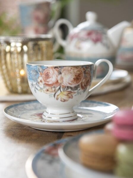 Porcelánová šálka s tanierikom Peony Rosé - Ø 9*8 / Ø 15*2 cm / 200 ml - Clayre & Eef