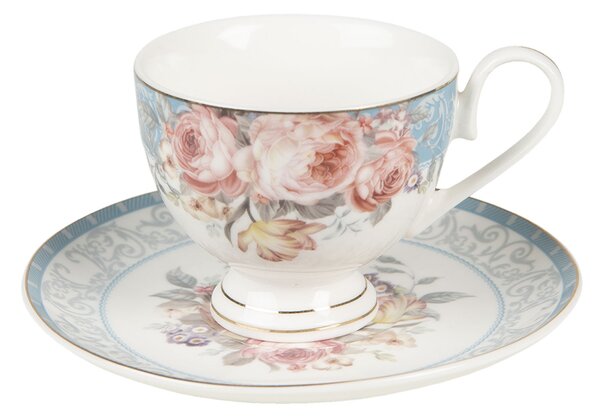 Porcelánová šálka s tanierikom Peony Rosé - Ø 9*8 / Ø 15*2 cm / 200 ml - Clayre & Eef