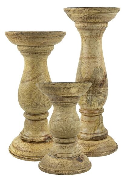 Drevený svietnik Manu z mangového dreva L - Ø 10*25cm - Mars & More