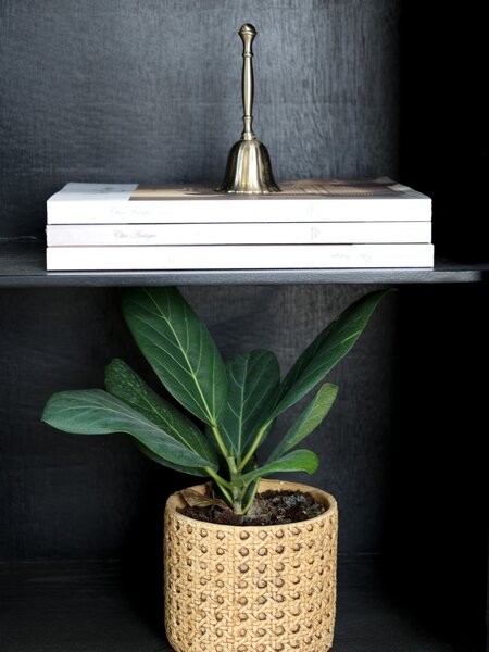 Hnedý obal na kvetináč s prúteným vzorom Corte - Ø 13,5*11,5cm - Chic Antique