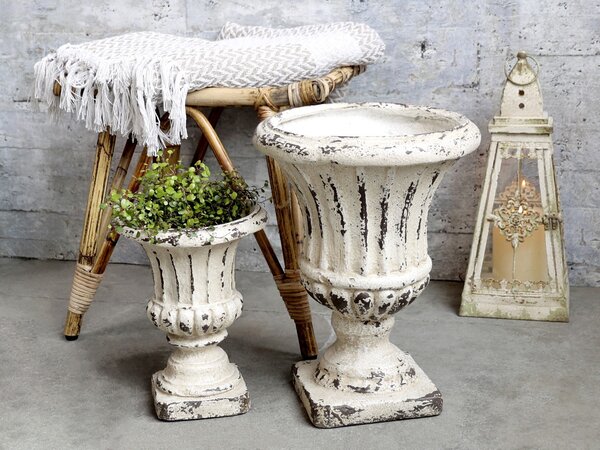 Krémový antik obal na kvetináč/ váza s patinou - Ø 32*42cm - Chic Antique