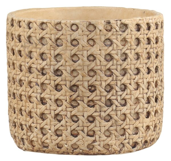 Hnedý obal na kvetináč s prúteným vzorom Corte - Ø 13,5*11,5cm - Chic Antique