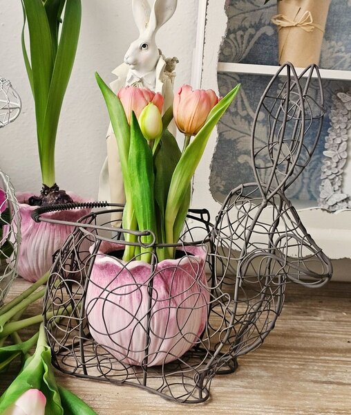 Hnedý dekoračný drôtený košík v tvare králika - 26*15*28 cm - Clayre & Eef