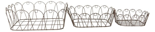 3ks hnedé drôtené košíky - 28*28*10 / 23*23*8 / 18*18*6 cm - Clayre & Eef