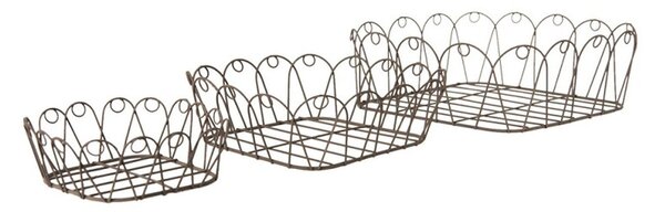 3ks hnedé drôtené košíky - 28*28*10 / 23*23*8 / 18*18*6 cm - Clayre & Eef