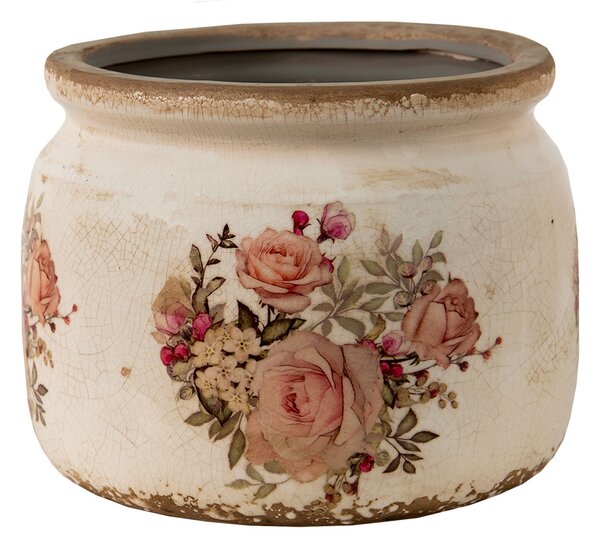 Keramický obal na kvetináč s ružami Rosien - Ø15*13 cm - Clayre & Eef