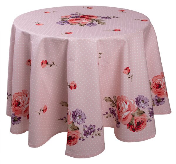 Ružový okrúhly obrus na stôl s ružami Dotty Rose - Ø 170 cm - Clayre & Eef