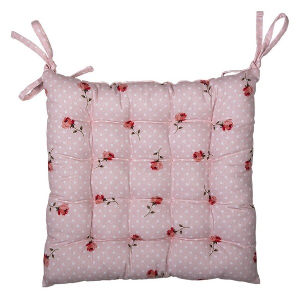 Ružový bavlnený podsedák s výplňou s ružami Dotty Rose - 40*40*4 cm - Clayre & Eef