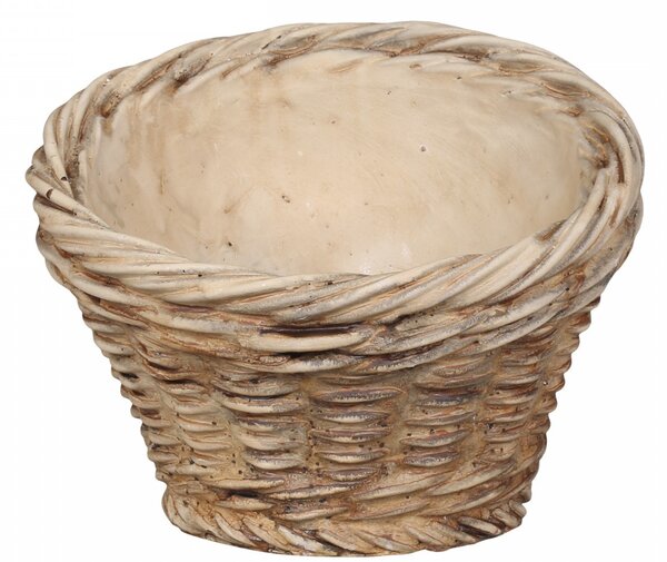 Hnedý šikmý obal na kvetináč s prúteným vzorom Corte - Ø 14*11,5cm - Chic Antique