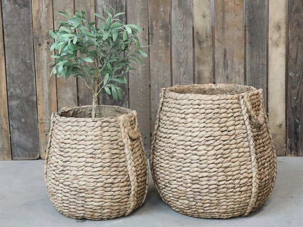 Hnedý obal na kvetináč s prúteným vzorom Corte - Ø 39*38cm - Chic Antique