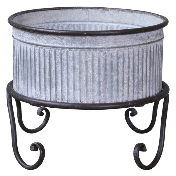 Plechový antik obal na kvetináč/lavór na nožičkách Groo - Ø 27*23cm - Chic Antique