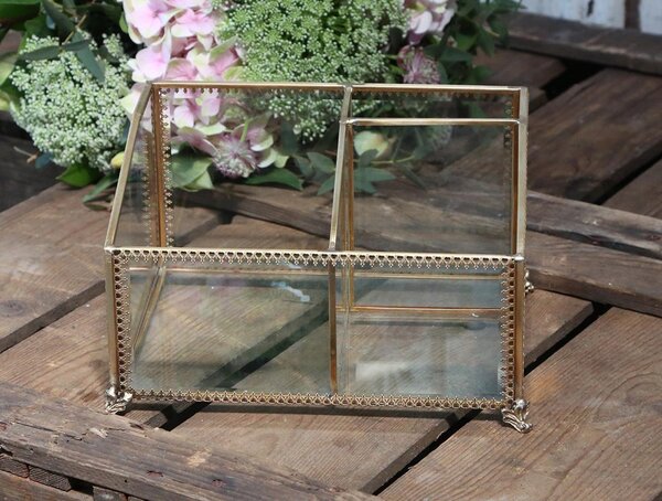 Sklenená šperkovnica s mosadzným antik lemom Vionie - 20*15*12 cm - Chic Antique