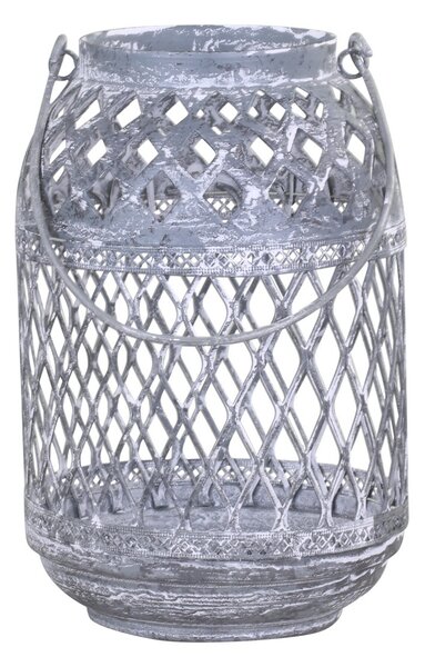 Sivá plechová antik lampáš Ornion - Ø12*18cm - Chic Antique
