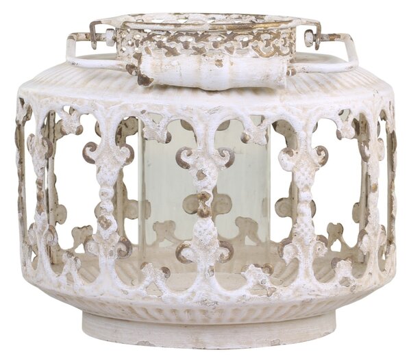 Krémová antik kovová lampáš Fleur-de-lis - Ø22 *20 cm - Chic Antique