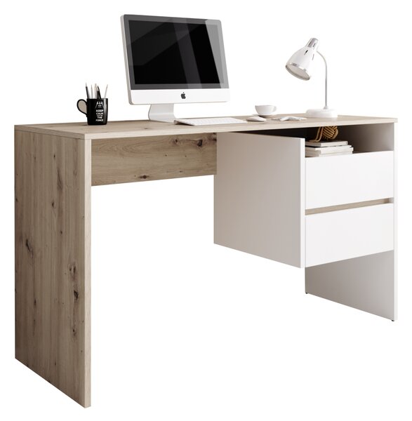 KONDELA PC stôl, dub artisan/biely mat, TULIO