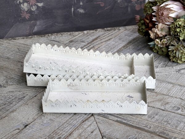 Set 3ks krémový antik kovový podnos s patinou Flowre - 40 * 18 * 5cm - Chic Antique