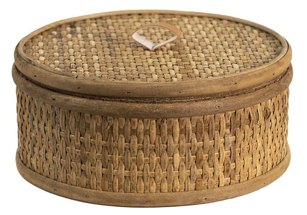 Hnedý ratanový úložný box s vekom Pion - Ø 20*9 cm - Clayre & Eef