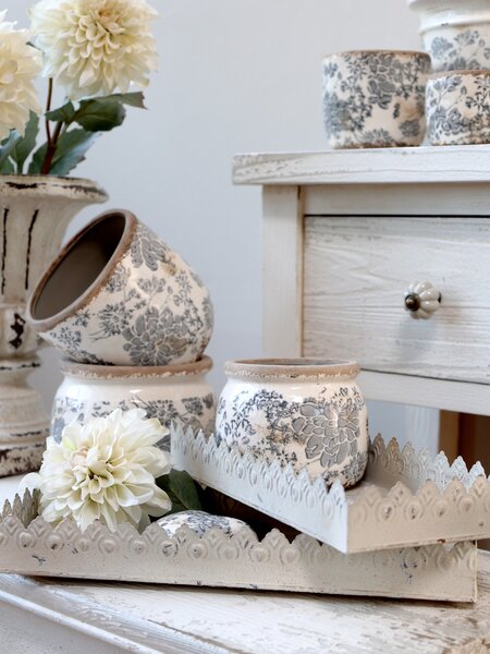 Set 3ks krémový antik kovový podnos s patinou Flowre - 40 * 18 * 5cm - Chic Antique