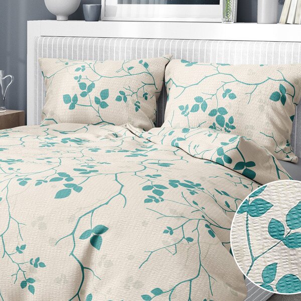 Goldea krepové posteľné obliečky - vzor 389 vetvičky s lístkami 140 x 200 a 70 x 90 cm