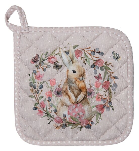 Bavlnená chňapka - podložka so zajačikom Happy Bunny - 20*20 cm - Clayre & Eef
