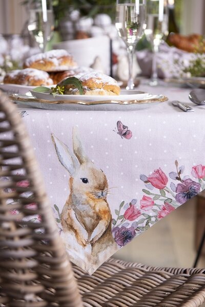 Bavlnený behúň na stôl so zajačikom Happy Bunny - 50*160 cm - Clayre & Eef