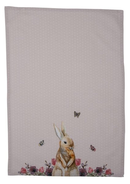 Béžová bavlnená utierka so zajačikom Happy Bunny - 50*70 cm - Clayre & Eef