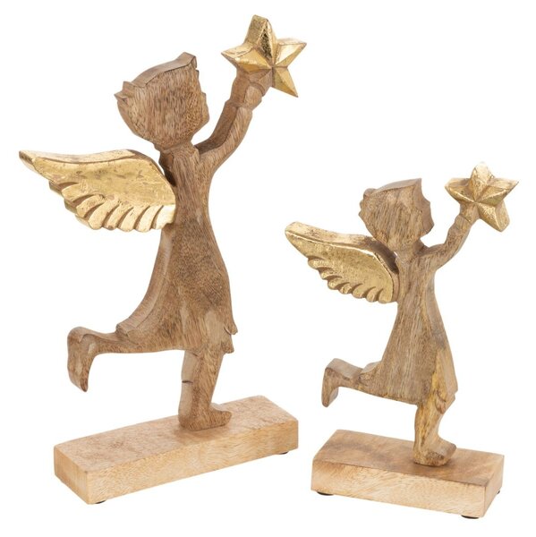 Drevený anjel s vyberací hviezdou - 15*2,5*20cm - J-Line by Jolipa
