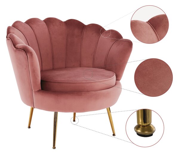 KONDELA Kreslo v štýle Art-deco, ružová Velvet látka/gold chróm-zlatý, NOBLIN