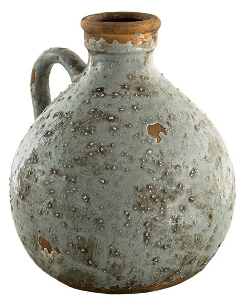 Sivá keramická dekoratívna váza s uškom - 18*17*20 cm - Clayre & Eef