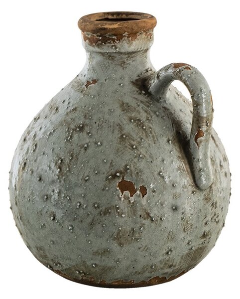 Sivá keramická dekoratívna váza s uškom - 18*17*20 cm - Clayre & Eef