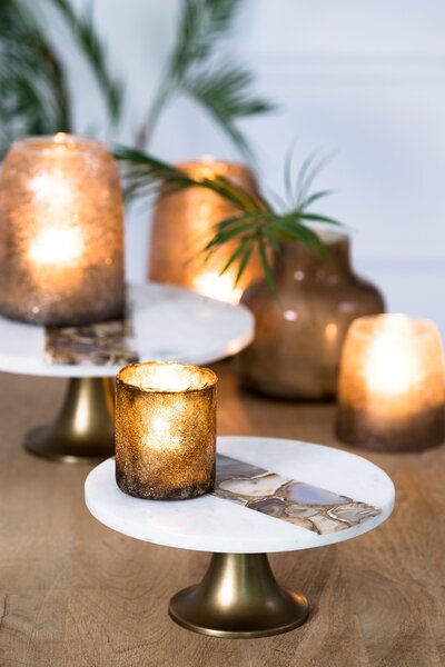 Mramorový podnos na bronzovej nohe Layo - Ø 25*11cm - Light & Living