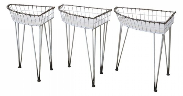 3ks krémový kovový vintage stolík Vivie s patinou - 65*47*51cm - Chic Antique