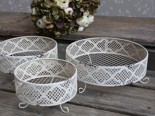 Krémový dekoračný kovový podnos na nožičkách Ofelia - Ø 20*12cm - Chic Antique