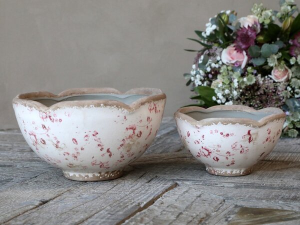 Keramický obal na kvetináč s ružovými kvietkami Floral Cannes - Ø20*11.5cm - Chic Antique