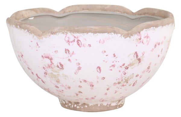 Keramický obal na kvetináč s ružovými kvietkami Floral Cannes - Ø20*11.5cm - Chic Antique