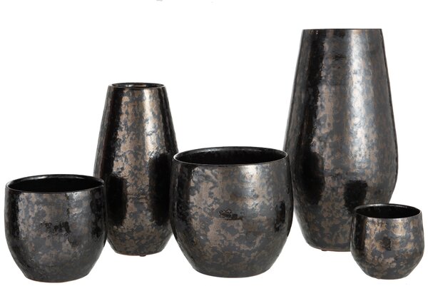 Dymovo-strieborný antik keramický kvetináč Smokey - Ø 18*18cm - J-Line by Jolipa