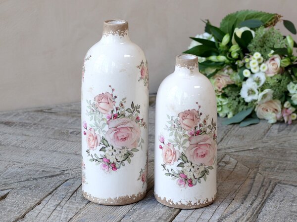 Keramická dekoračná váza s ružami Rose pattern L - Ø 11*31cm - Chic Antique