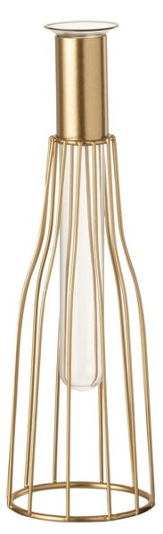 Sklenená váza skúmavka v zlatom stojane Tube - Ø8*26 cm - J-Line by Jolipa