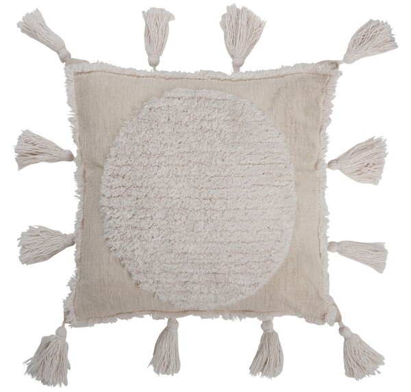 Krémový vankúš so strapcami a reliéfom Tasse - 45*45*13 cm - J-Line by Jolipa
