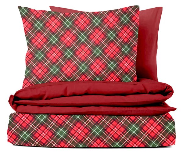 Ervi FLANELOVÉ bavlnené obliečky - Vianočný Tartan/červené
