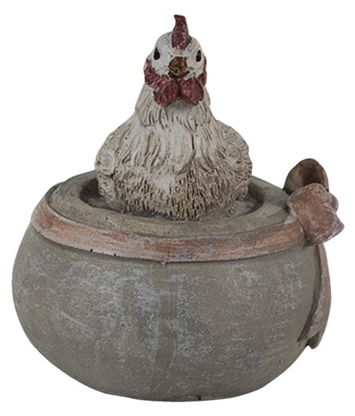 Závesná dekorácia sliepočka na miske s mašľou - 6*5*6 cm - Clayre & Eef
