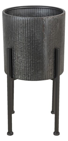 Šedý kovový kvetináč v stojane Oteks - Ø 30*60 cm - Clayre & Eef