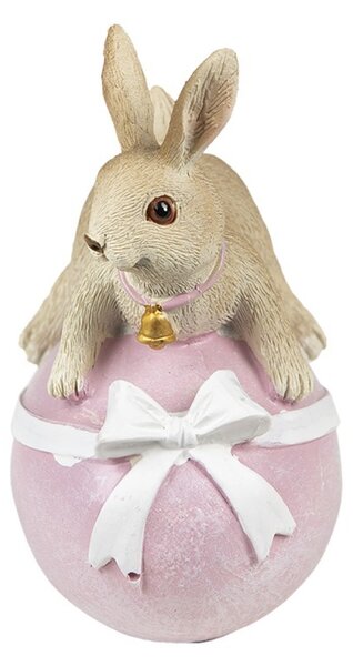 Dekorácia zajačik na ružovom vajíčku s mašľou - 8*6*12 cm - Clayre & Eef