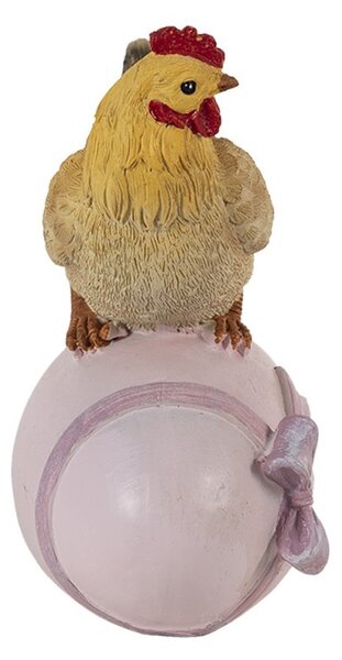Dekorácia sliepočka na vajíčku s mašľou - 9*7*12 cm - Clayre & Eef