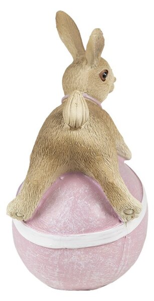 Dekorácia zajačik na ružovom vajíčku s mašľou - 8*6*12 cm - Clayre & Eef