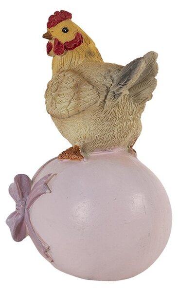 Dekorácia sliepočka na vajíčku s mašľou - 9*7*12 cm - Clayre & Eef