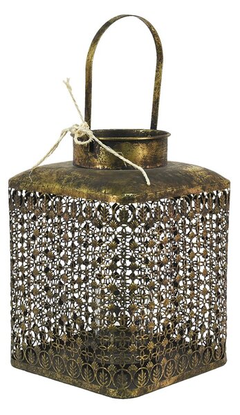 Zlatá antik kovová lampáš s ornamentmi - 23*23*32 cm - Clayre & Eef